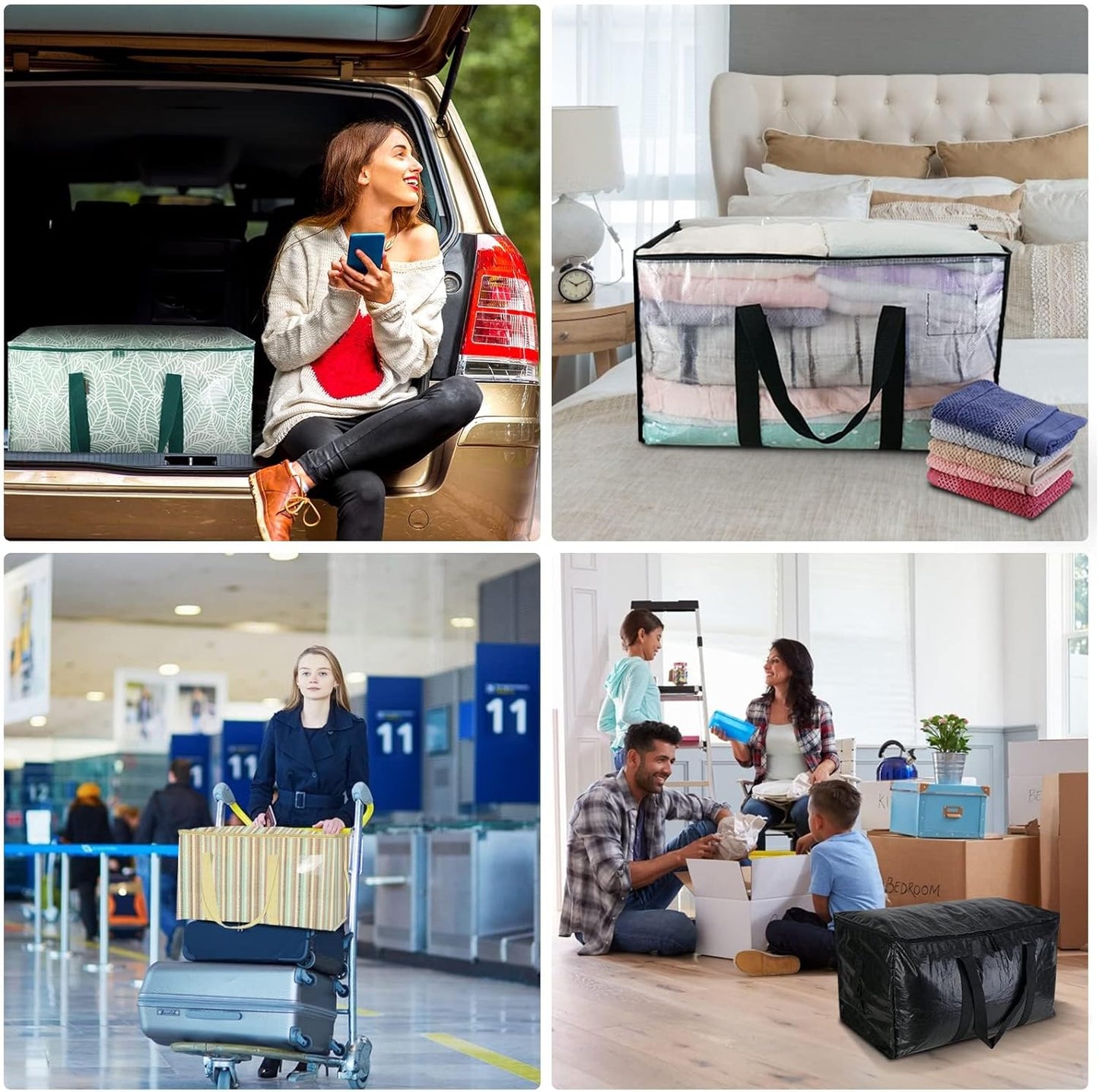 BALEINE 6-Pack Oversized Moving Bags with Reinforced Handles, Heavy-Duty Storage Tote for Clothes, Moving Supplies (Clear, 6-Pack)