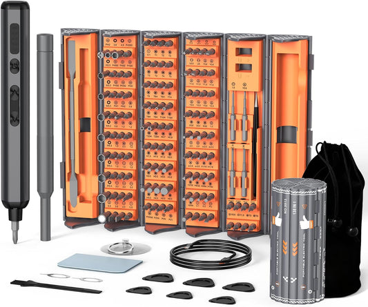 138-IN-1 Electric Screwdriver Set Cordless, Rechargeable Screw Driver with LED Light, 120 Precision Bits, Magnetic Storage Professional Home Repair Tool Kit for Electronics, Camera, Watch, PC RC