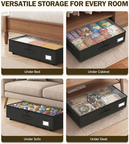 Under Bed Storage with Wheels, 10 inches Under Bed Storage Containers, 65L XXL Large Adjustable Underbed with Lids, Rolling Underbed Storage bins for Shoes, Clothes, Blankets, White