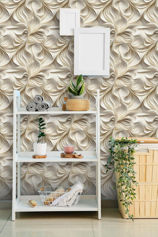 Floral Peel and Stick Wallpaper 3D Effect Interior Wall Décor Contact Paper Self Adhesive Removable Renter Friendly for Bedroom Living Cabinet Room 17.7in x 9.8ft (Not Textured Wallpaper