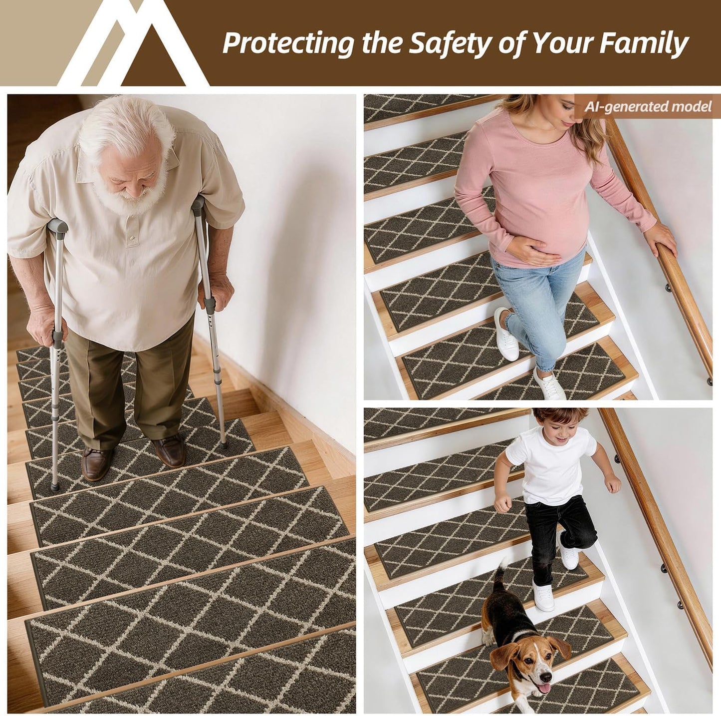 COSY HOMEER Carpet Stair Treads for Wooden Steps Non-Slip Indoor,4pcs, Navy | Peel and Stick,Reusable Adhesive,Residue Free,Washable,Pet Friendly,Soft Stair Runner for Kids,Elders,Multi-Surface Use