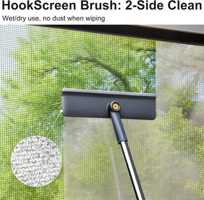 3-in-1 Window Squeegee for Home - 60" Window Cleaning Kit with 3 Microfiber Cloths & Screen Brush, All-in-1 Cleaner Tool for Outdoor Windows, Glass Door & Screens, Lightweight & Easy Storage
