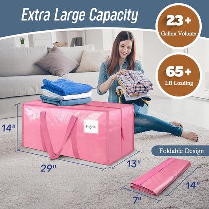 6 Pack Extra Heavy Duty Large Moving Bags with Strong Zipper & Comfortable Handles, Sturdy & Durable Clothes Storage Bags Totes Bins, Blue Packing Moving Boxes for College Supplies, Dark Blue