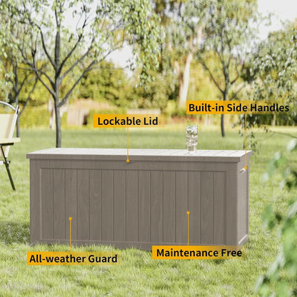 TARKARI 275 Gallon Resin Deck Box, Waterproof Outdoor Storage Box, Lockable for Patio Furniture, Garden Tools, Pool Accessories, UV-Resistant for All Weather Use, Black