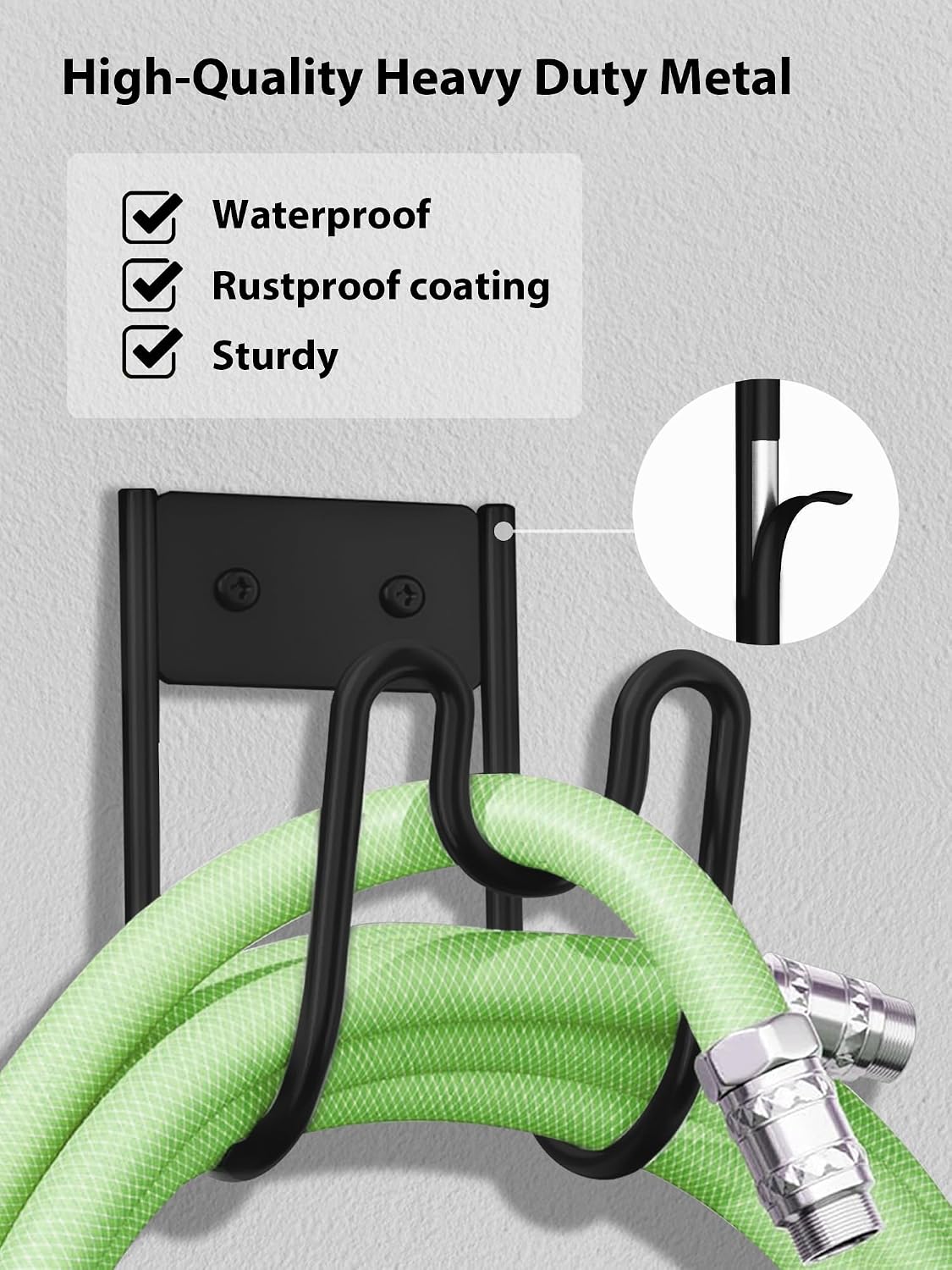 Metal Garden Hose Holder, Sturdy Wall Mounted Water Hose Hanger, Solid Hose Hook for Garden Garage Water Hose/Extension Cords/Vacuum Lines (White)