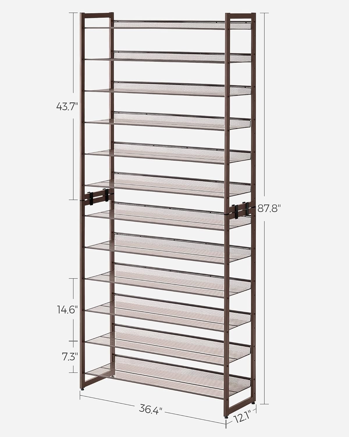 SONGMICS Shoe Rack, 12-Tier Shoe Organizer, Metal Shoe Storage for Garage, Entryway, Set of 2 6-Tier Stackable Shoe Shelf, with Adjustable Flat or Angled Shelves, Holds 48-60 Pairs, Black ULMR12B