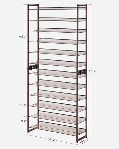SONGMICS Shoe Rack, 12-Tier Shoe Organizer, Metal Shoe Storage for Garage, Entryway, Set of 2 6-Tier Stackable Shoe Shelf, with Adjustable Flat or Angled Shelves, Holds 48-60 Pairs, Black ULMR12B