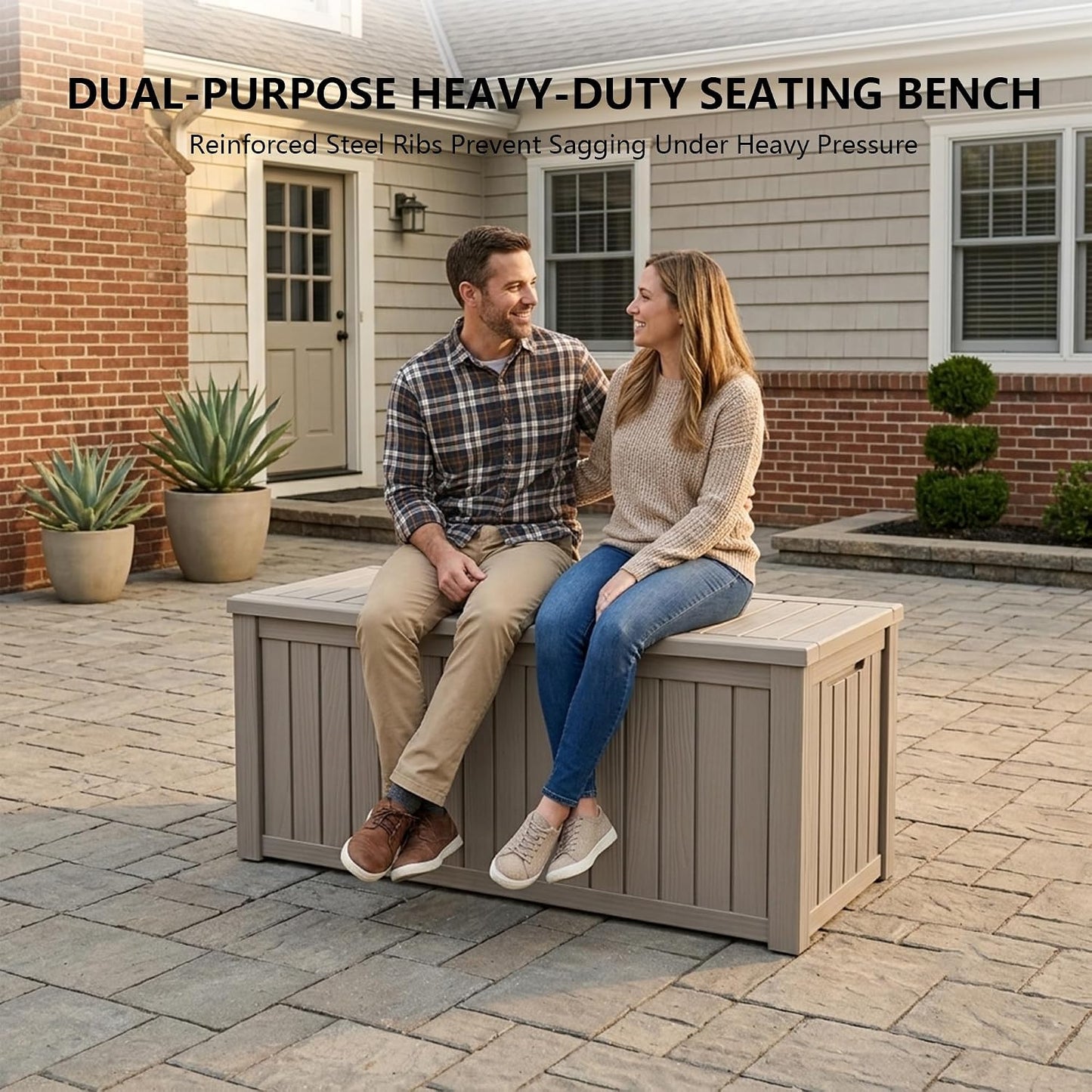 Outdoor Storage Box, 320 Gallon Waterproof Deck Box [Upgraded 3.0], Dual Gas-Spring Ultimate Resin Organizer for King Cushions, Heavy-Duty Lockable Estate Storage Bench, Backyard BBQ, Black