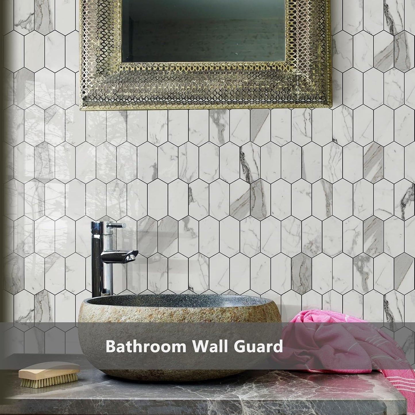 Vamos Tile Long Hexagon Peel and Stick Backsplash Tile - 10 Sheets Stick on Backsplash for Kitchen and Bathroom 12.4 x 12 Inch Glossy Wood Grain PVC Self Adhesive Mosaic Wall Tiles