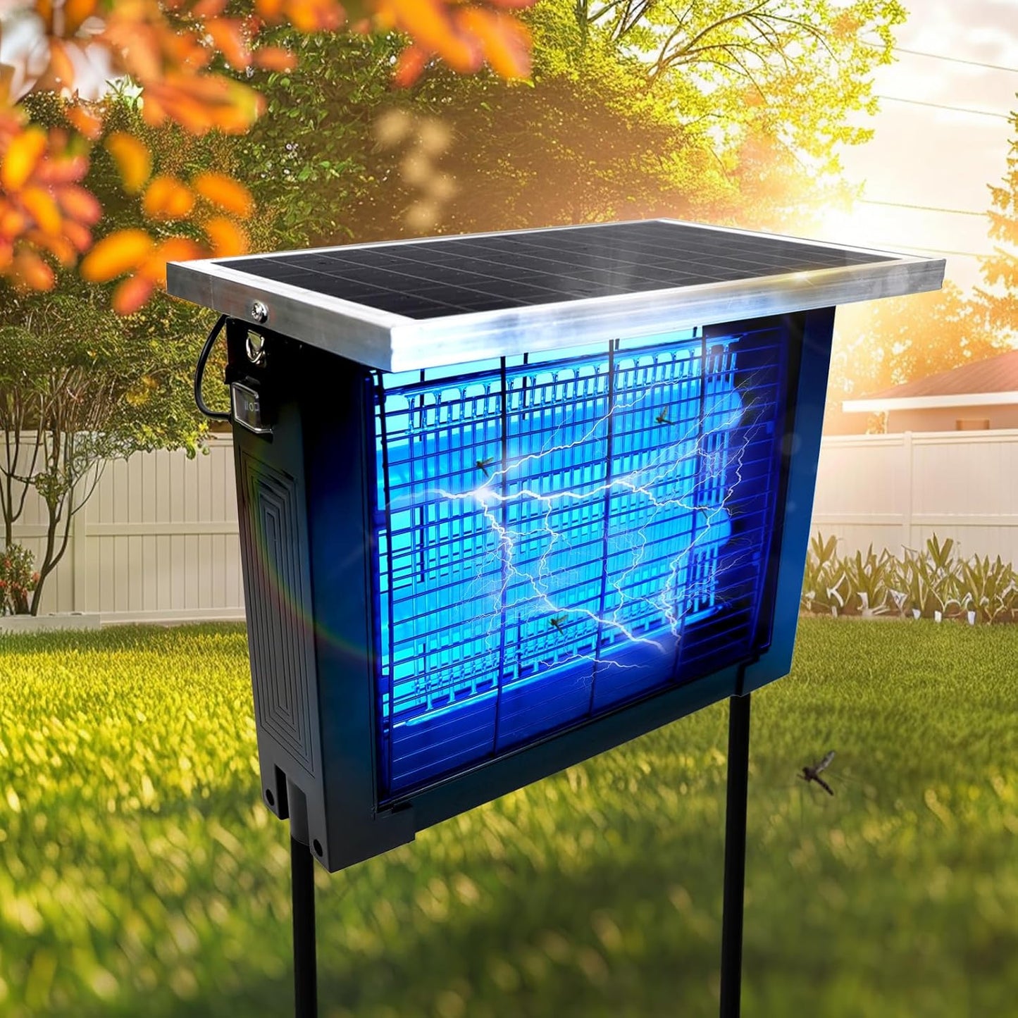 Powerful Large Solar Bug Zapper for 3000 sq.ft with 13FT Extension Cord | Rechargeable Outdoor Mosqutio Killer with 13W Solar Panel, Waterproof Solar Bug Zapper for Patio Garden Backyard RV Camping