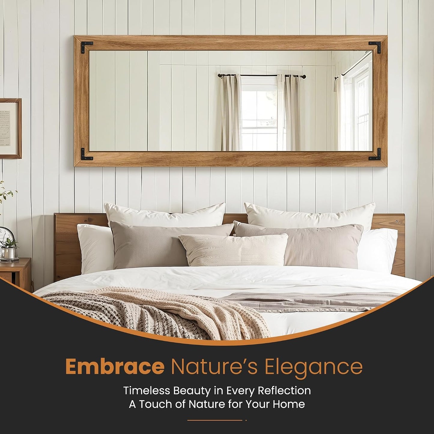 TRAHOME Full Length Mirror with Wooden Frame, 56"X22" Solid Wood Standing Floor Mirror for Farmhouse, Bathroom, Bedroom Decor, Hanging or Leaning Wall-Mounted