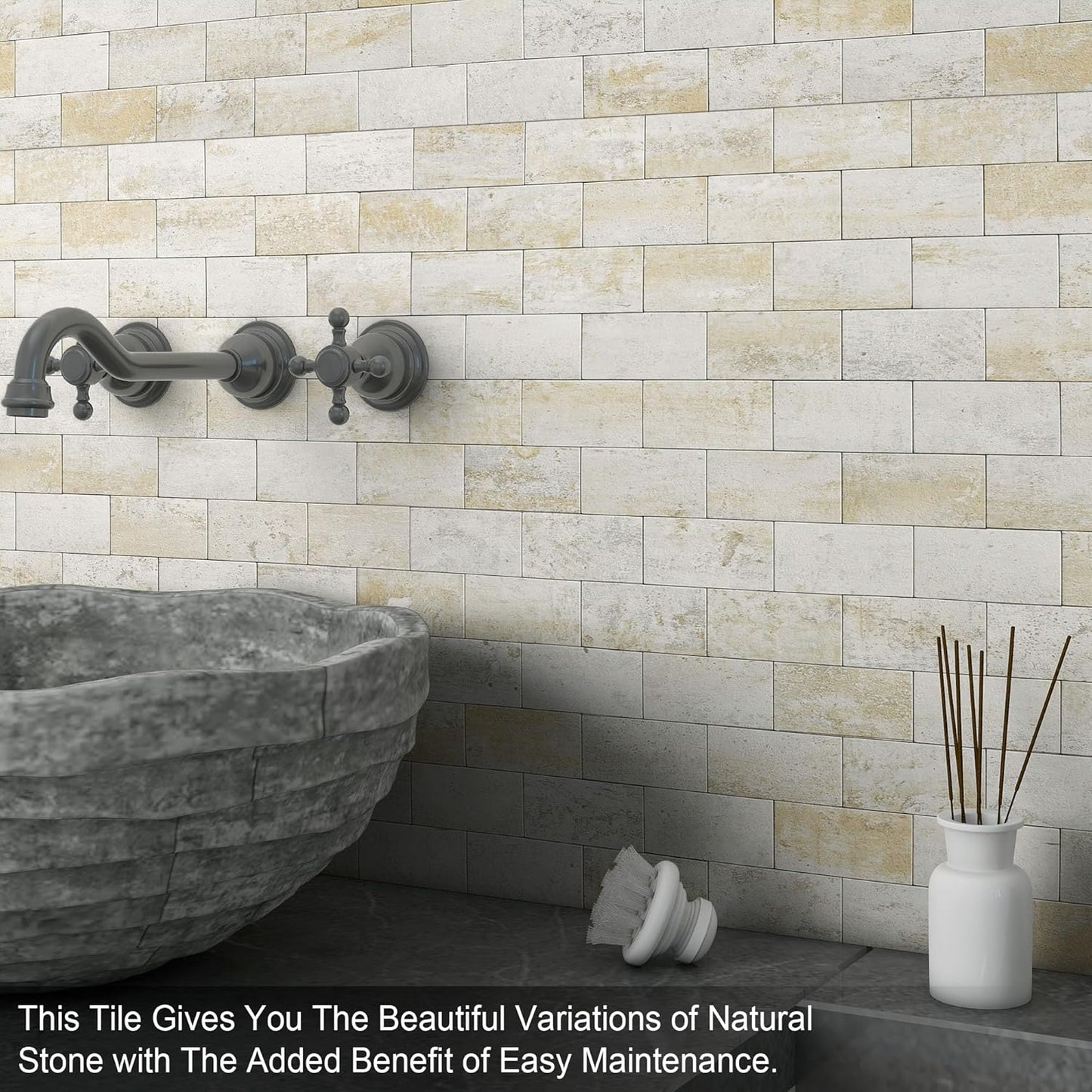 BeNice Peel and Stick Backsplash for Kitchen,Bathroom Wall Backsplash Tile Peel and Stick Shower Tiles Waterproof(10sheets,Rustic Beige)
