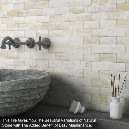 BeNice Peel and Stick Backsplash for Kitchen,Bathroom Wall Backsplash Tile Peel and Stick Shower Tiles Waterproof(10sheets,Rustic Beige)