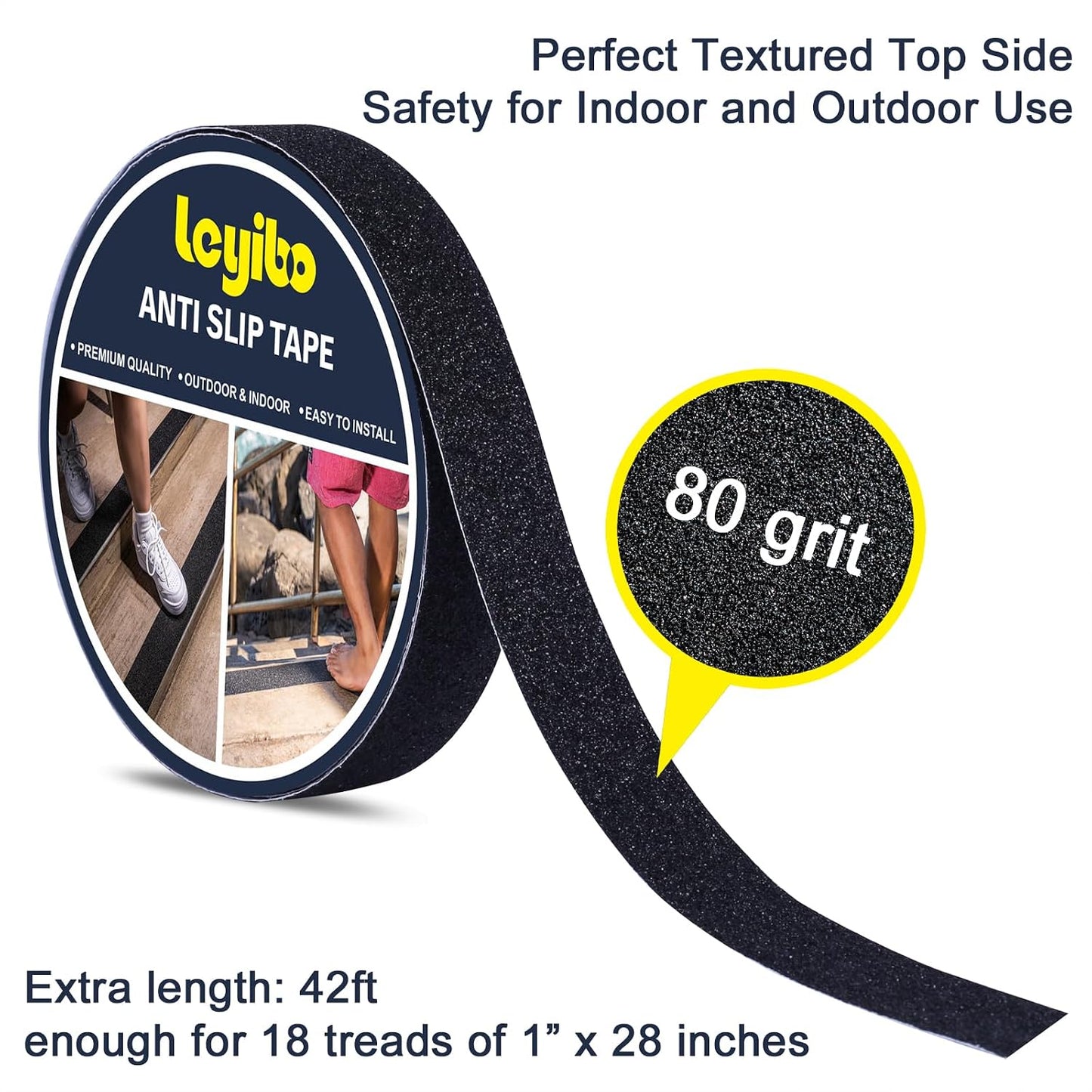 Anti Slip Tape with Glow in Dark Stripe for Stairs, 6”x35ft, Grip Tape for Stairs Steps for Outdoor/Indoor, Waterproof Non Slip Strips for Stair Treads, High Traction, Easy Install