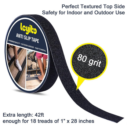 Anti Slip Tape with Glow in Dark Stripe for Stairs, 6”x35ft, Grip Tape for Stairs Steps for Outdoor/Indoor, Waterproof Non Slip Strips for Stair Treads, High Traction, Easy Install