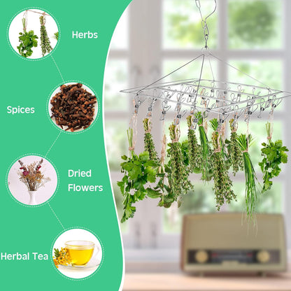 Bokon 4 Pcs Hanging Drying Rack for Herb Macrame Flower with Stainless Clip Dryer Hook for Drying Herb Air Plants Spices Flower Hydroponic Plant Ready to Use with Ceiling Hook(Round)