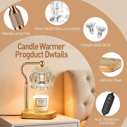 Candle Warmer Lamp with Timer Dimmer - Birthday Gift for Women Mom, Electric Wax Melter Warmer Adjustable Height for Jar Candles Housing Warming Home Decor