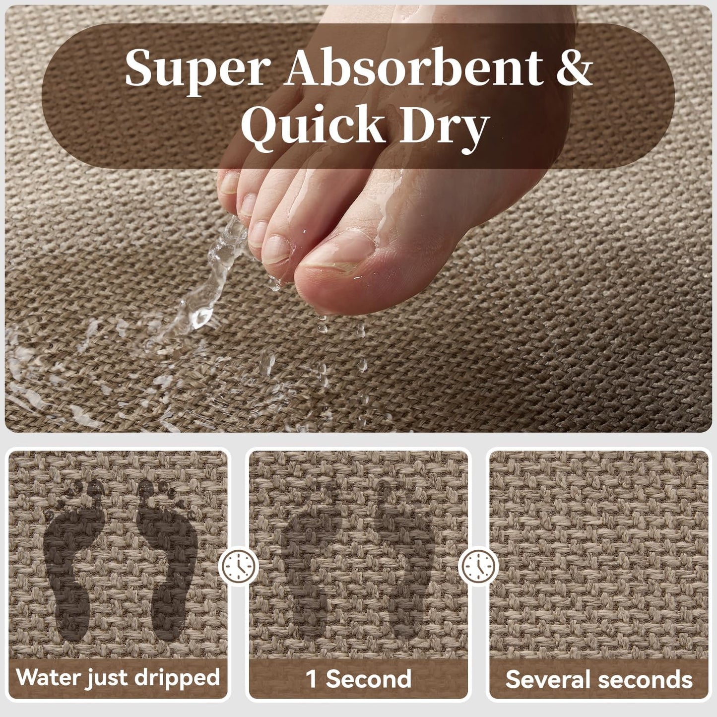 MontVoo Bath Mat Rug-Ultra Thin Non Slip Bath Mats for Bathroom Mat Quick Dry, Rubber Backing Washable Bathroom Rugs Fit Under Door, Absorbent Bath Rugs for Floor,17"x24",Khaki