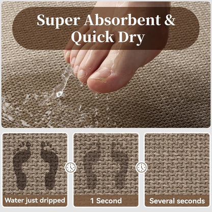MontVoo Bath Mat Rug-Ultra Thin Non Slip Bath Mats for Bathroom Mat Quick Dry, Rubber Backing Washable Bathroom Rugs Fit Under Door, Absorbent Bath Rugs for Floor,17"x24",Khaki