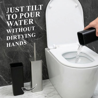 Black Toilet Brush and Holder Set - Slim Matte Design that Fits Anywhere - Stainless Steel Toilet Bowl Brush and Holder with 2 Rounded Corners, Replaceable Head, Removable Inner Bowl & Splash Guard
