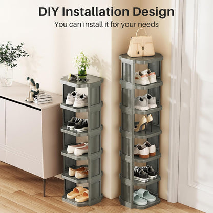 Kitstorack 8-Tier Vertical Plastic Shoe Rack, Freestanding Stackable Storage Organizer for Small Closets and Tight Spaces