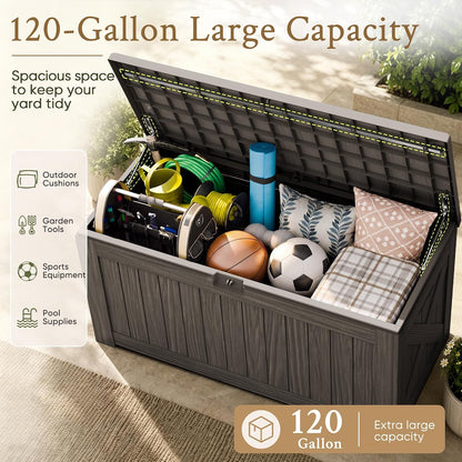 Devoko 120 Gallon Deck Box Resin Outdoor Storage Box Waterproof for Patio, Large Outdoor Storage Bench Lockable for Outside (Black)