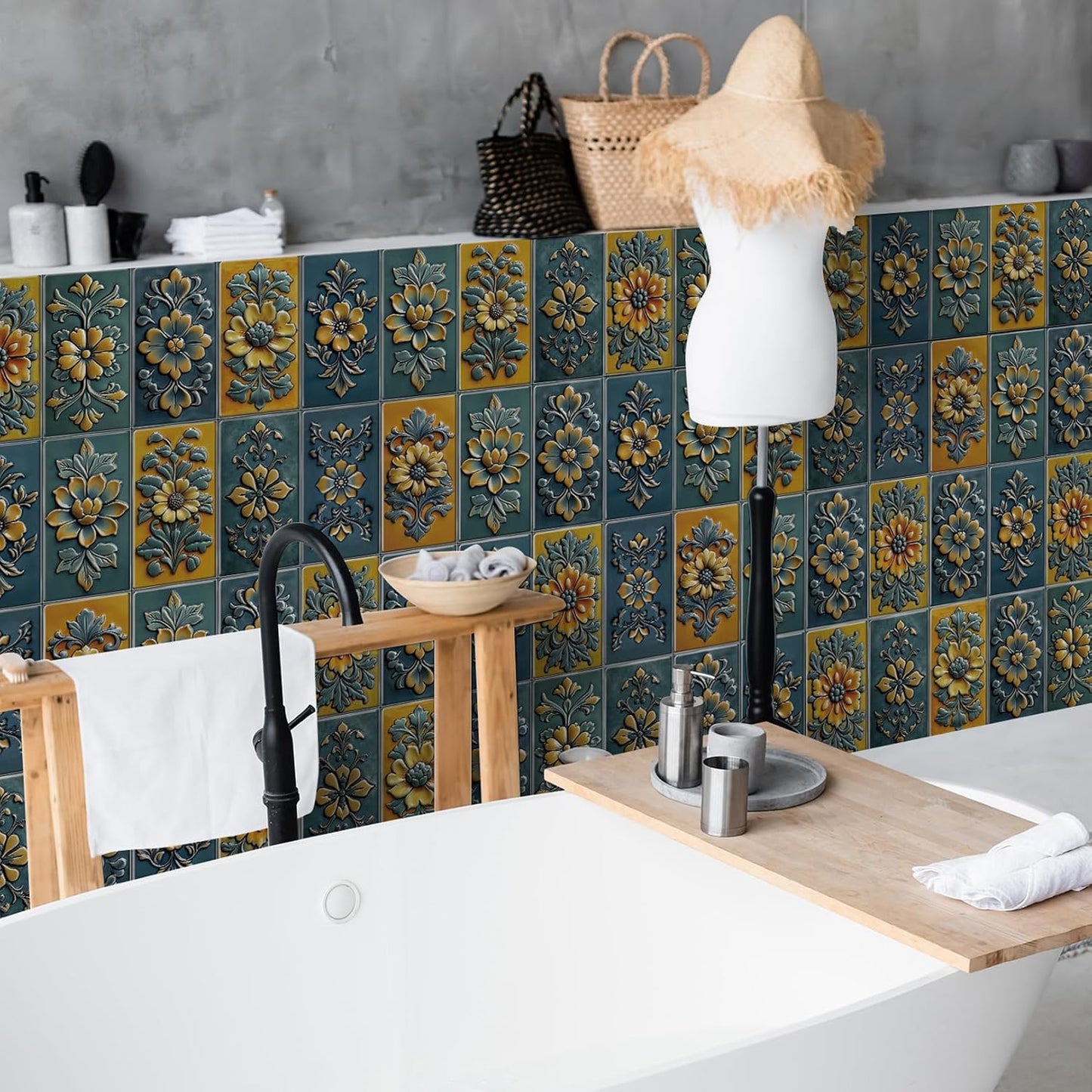 VICCI 32Pcs Tile Decals - Peel and Stick Kitchen Backsplash - Decorative Wall Tiles Stickers 8" x 4" Self-Adhesive Waterproof Removable for Bathroom Cabinets Home DIY Projects Decor