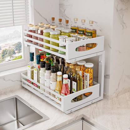 mixeshop Under Sink Organizer, 2 Tier Under Sink Organizers and Storage, Adjustable Height, Slide out Metal Cabinet Organizers, Pull out Cabinet Storage Drawer Shelf for Kitchen Bathroom (Black, 2)