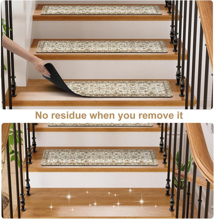 OJIA Extra Non-Slip Stair Treads for Wooden Steps 15PCS, 30"X8" Rubber Indoor Stair Runner Slip Resistant Stair Rugs Safety Mats for Dogs, Kids & Elders, Stairway Grip Step Treads, Gray