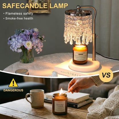 Candle Warmer Lamp with Timer Dimmer, Crystal Candle Lamp Birthday Gifts for Women, Mom, House Warming Gifts Wax Melt Warmer for Jar Candles with 2 Bulbs, Gold