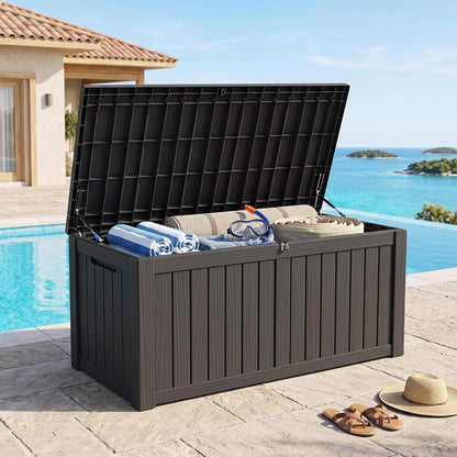 Outdoor Storage Box, 320 Gallon Waterproof Deck Box [Upgraded 3.0], Dual Gas-Spring Ultimate Resin Organizer for King Cushions, Heavy-Duty Lockable Estate Storage Bench, Backyard BBQ, Black