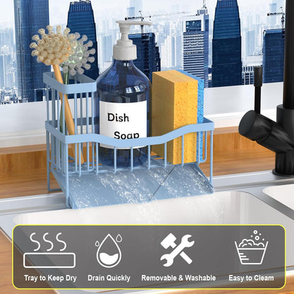 Maifan Sink Caddy Sponge Holder for Kitchen with Brush Holder and Stainless Steel Self Drain Tray, Rustproof Kitchen Sink Organizer for Sponge, Soap Dispenser Storage Accessories (Lacquer Silver)