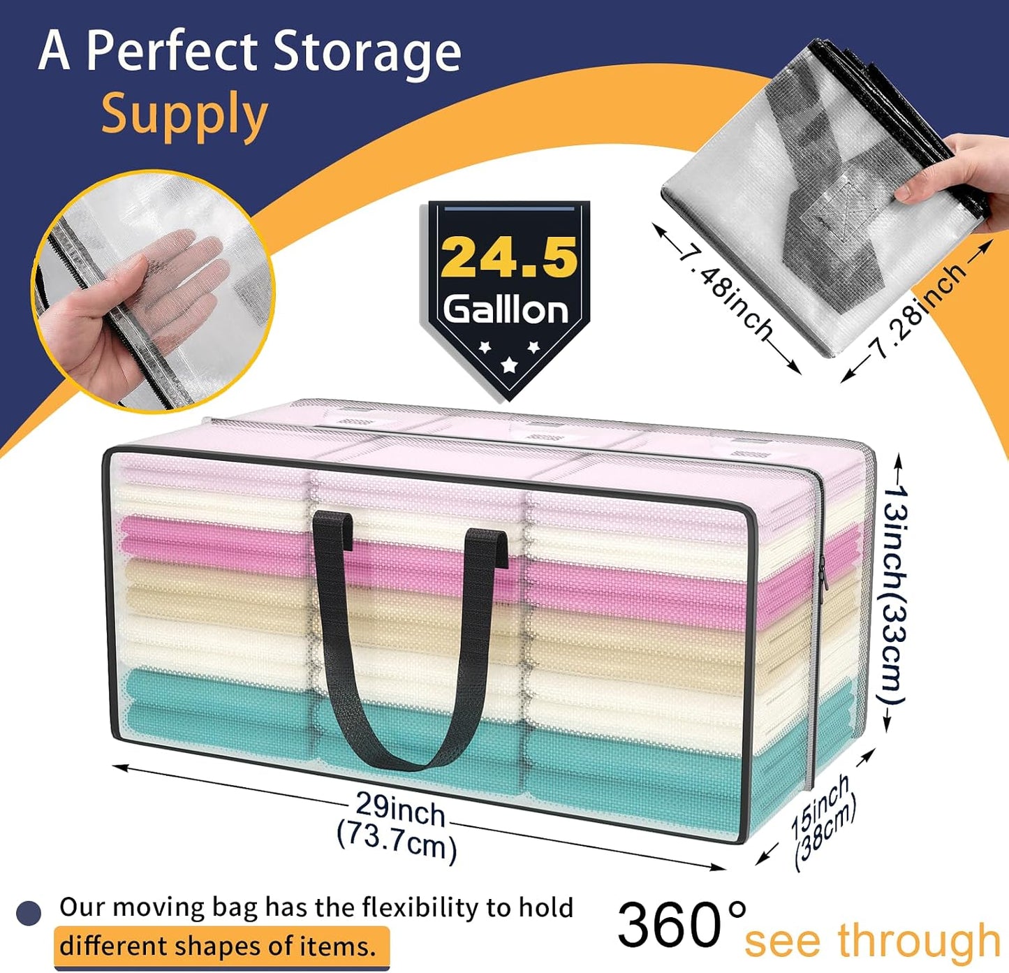 Heavy Duty Extra Large Blue Moving Bags with Strong Zipper Backpack Handles | 4 Pack Clothes Storage Bags Totes Space Saving Moving Boxes Bins Packing Bags for College Dorm Compatible with Ikea Frakta