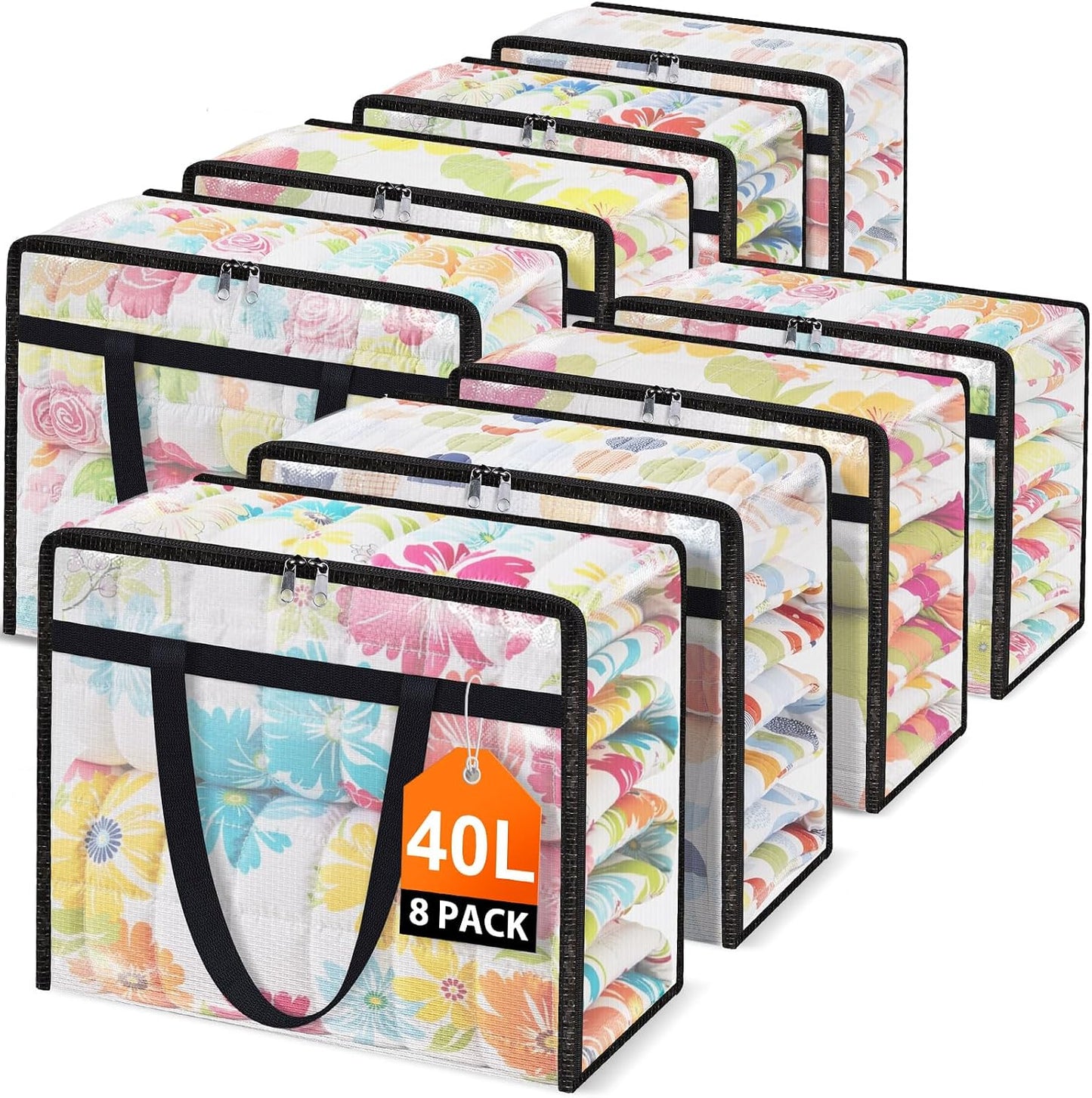 4 Packs Clear Under Bed Storage Containers - 60 L Large Capacity Clothes Storage Bags with Lid & Sturdy Handles, Foldable Moving Bags, Clothing Organizer Totes for Bedding, Comforter, Sheet