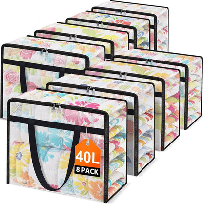 4 Packs Clear Under Bed Storage Containers - 60 L Large Capacity Clothes Storage Bags with Lid & Sturdy Handles, Foldable Moving Bags, Clothing Organizer Totes for Bedding, Comforter, Sheet