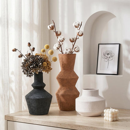 DREAMLOOM Ceramic Vase Set of 3, Modern Rustic Flower Vases for Pampas Grass, Dried & Fresh Flowers, Farmhouse Home Decor Vase for Living Room Bedroom Kitchen Shelf Centerpiece, Classic