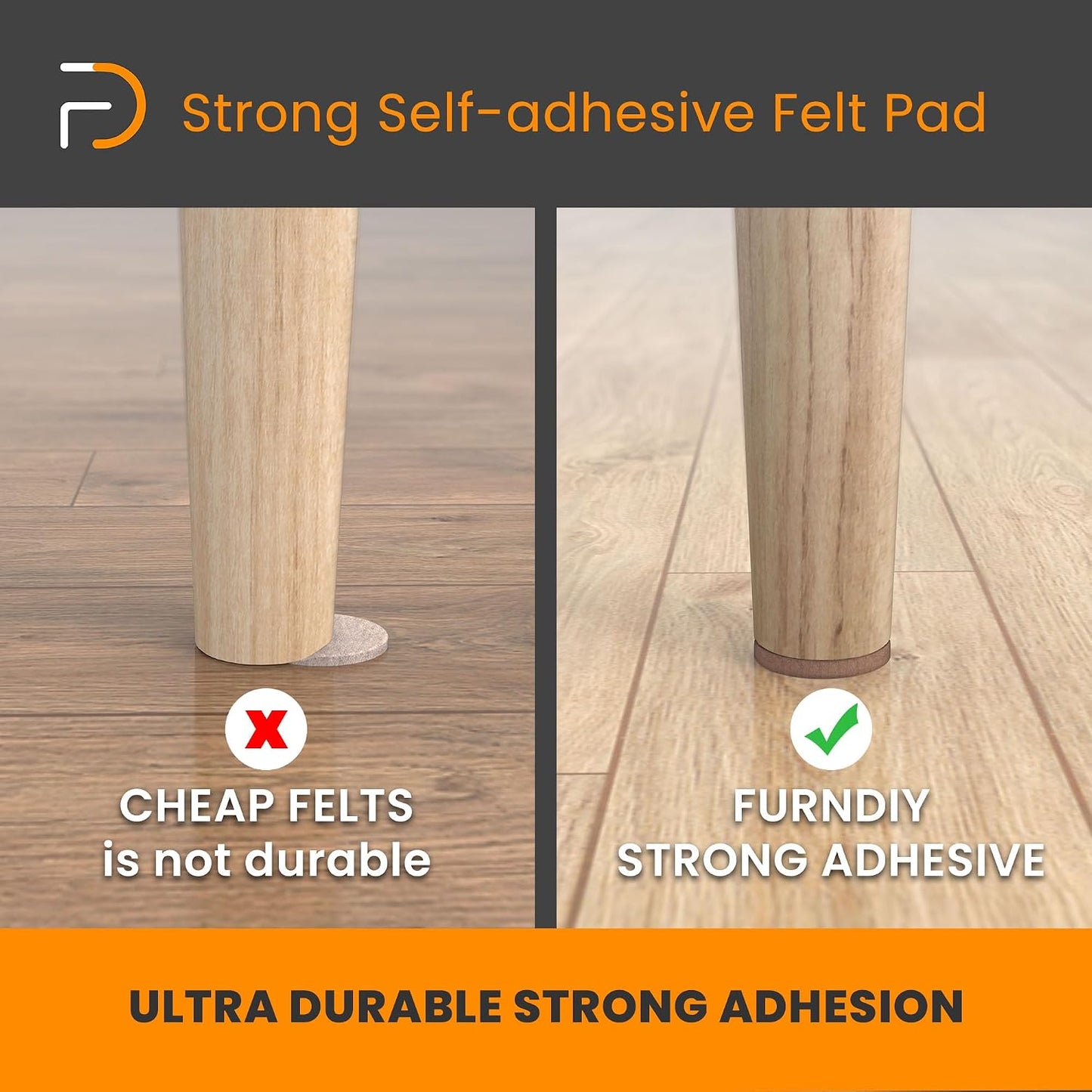 Furndiy Felt Furniture Pads for Hardwood Floors, Self-Adhesive Felt Pad for Chairs & Seat Legs, Easy Slide, Anti Scratch, Noise Stopper, Bumper & Buffer, Floor Protection - Based in USA - 0.8'' Black