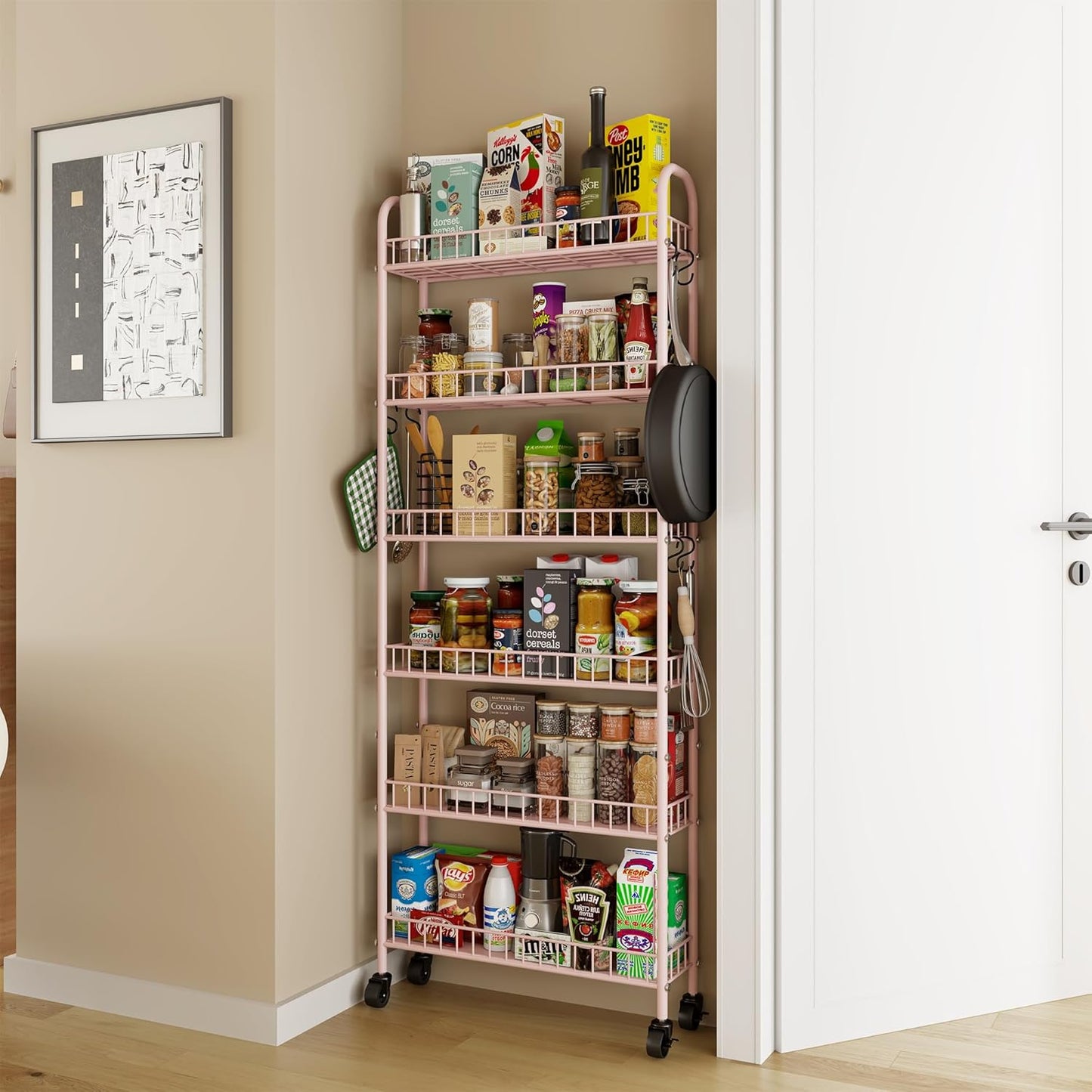 Slim Rolling Storage Cart with Wheels, Metal 6 Tier Spice Rack Mobile Shelving Unit Organizer Kitchen Utility Cart for Office Bathroom Kitchen Laundry Room Narrow Places (6inches)