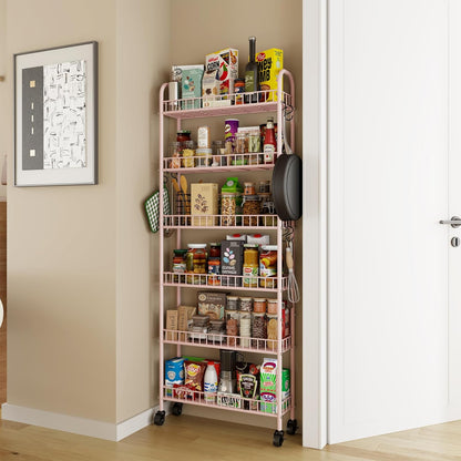 Slim Rolling Storage Cart with Wheels, Metal 6 Tier Spice Rack Mobile Shelving Unit Organizer Kitchen Utility Cart for Office Bathroom Kitchen Laundry Room Narrow Places (6inches)
