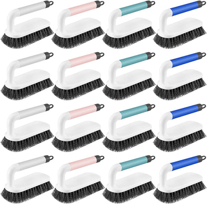 Teenyyou 16 Pack Scrub Brush Heavy Duty Cleaning Brushes with Handle Stiff Bristles Scrub Brush Bulk for Shower Bathroom Carpet Kitchen Bathtub Scrubber, Grey, Blue, Green, Pink
