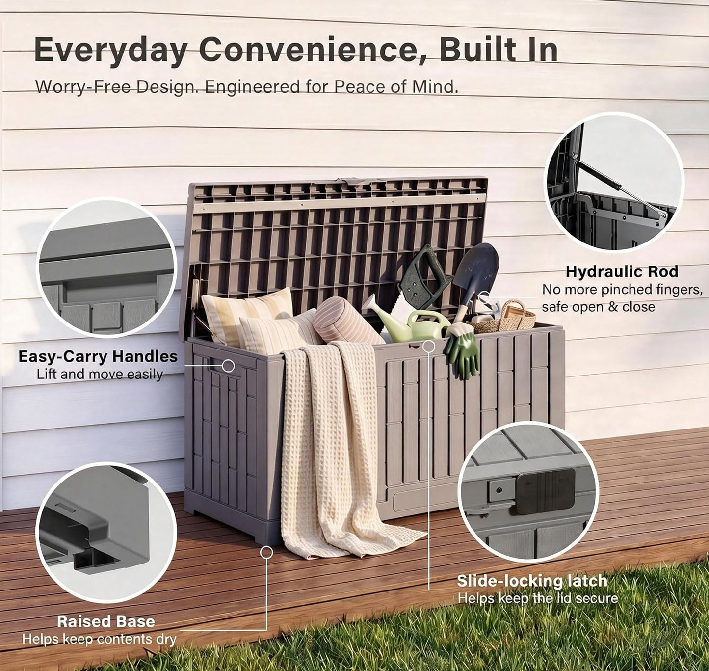 LAUSAINT HOME 320 Gallon Resin Deck Box, Package Delivery Box with Lockable Lid, Waterproof Outdoor Storage Box For Garden Tools, Patio Cushions(320 Gallon,Black)