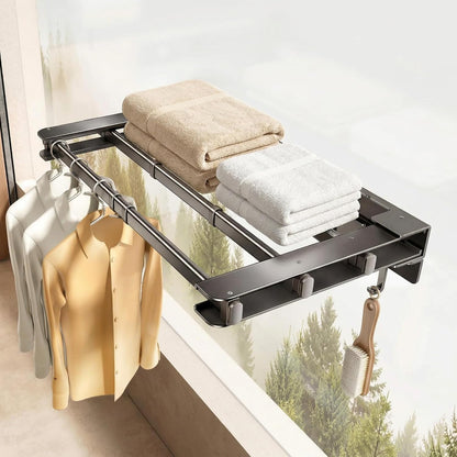 Clothes Drying Rack Foldable,Pool Towel Rack Outdoor | 41" Aluminum Wall Mount Retractable with 5 Hook