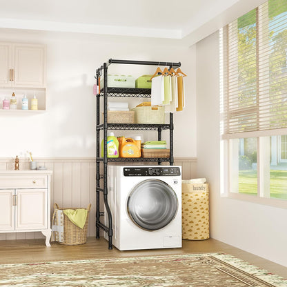 Ulif U11 Over Washer and Dryer Shelves, 3 Tiers Laundry Room Storage and Organizer Standing Shelf, Metal Freestanding Clothes Drying Rack, 33.9" W x 19.7" D x 77.6" H, Black