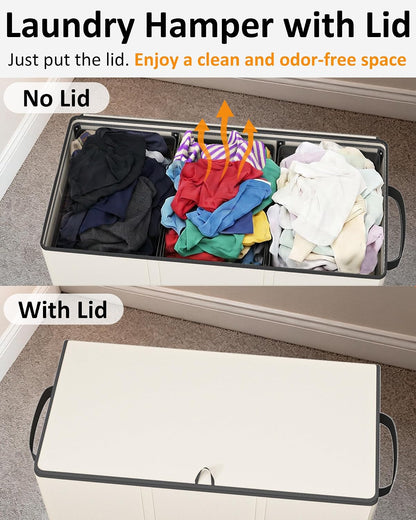 Optish 180L Laundry Hamper 3 Section, Large Laundry Hamper with Lid, Dirty Clothes Hampers with 3 Inner Bags, Laundry Basket Organizer for Laundry, Bedroom, Bathroom, Hamper 3 Compartment, Black