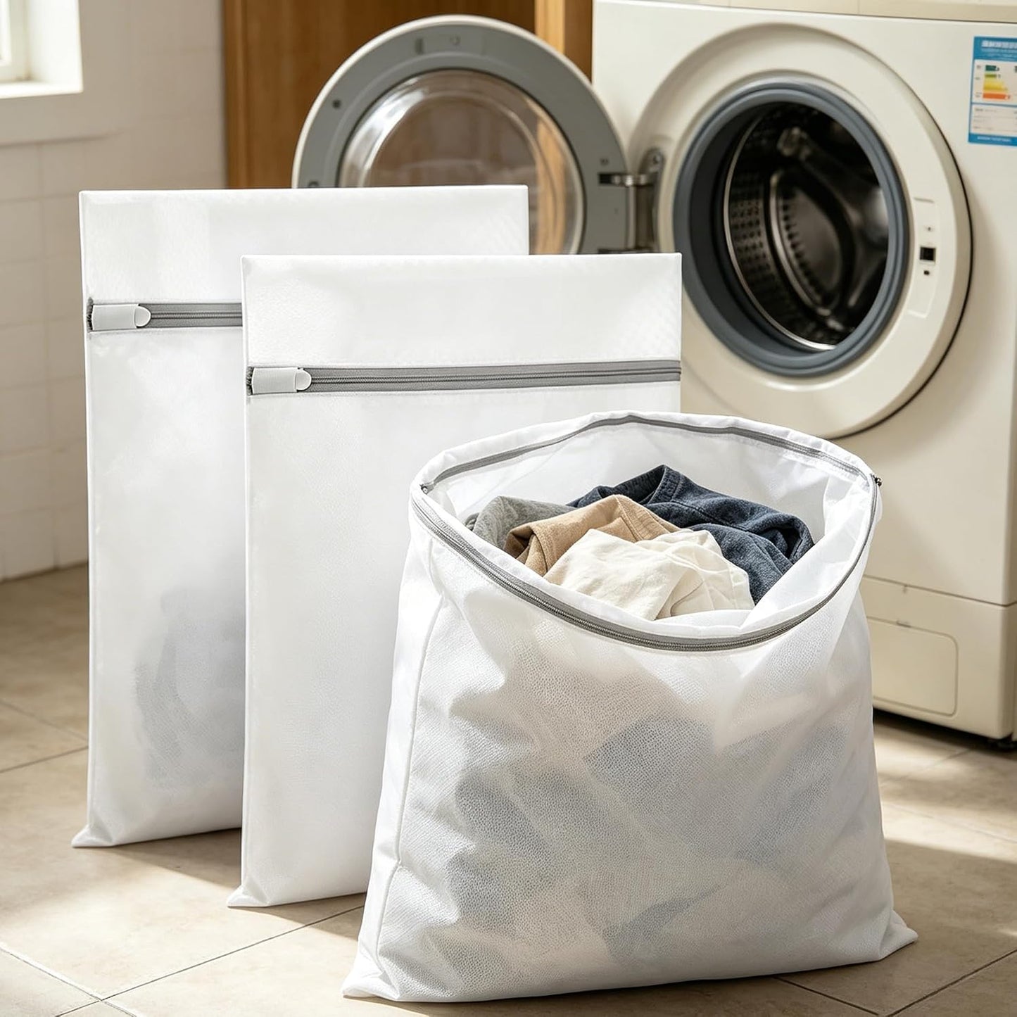 3Pcs Mesh Laundry Bags with Sturdy Zipper,washing Bags for Washing Delicates,Protect Clothes in Washing Machine for Home, College & Dorm (3 Medium)