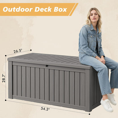 Fancyango 75 Gallon Outdoor Deck Box Waterproof, Large Storage Box for Patio, Resin Storage Bench Lockable for Garden Tools, Package Delivery, Black