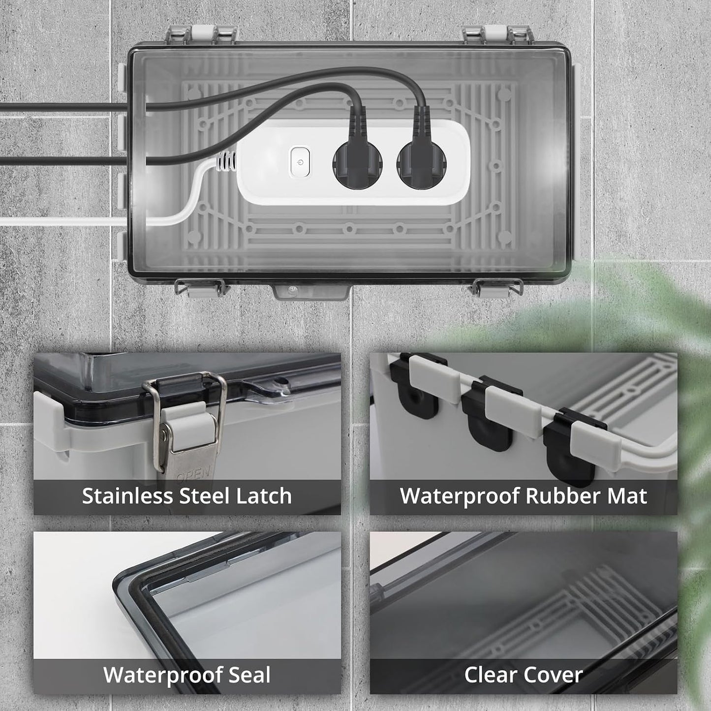 Outdoor Extension Cord Cover for Outside Outlet Plug Cover Waterproof, 9x5x4.3” Outdoor Electrical Box for Outlet Plug,IP67 Outdoor Waterproof Plug-in Distribution Box