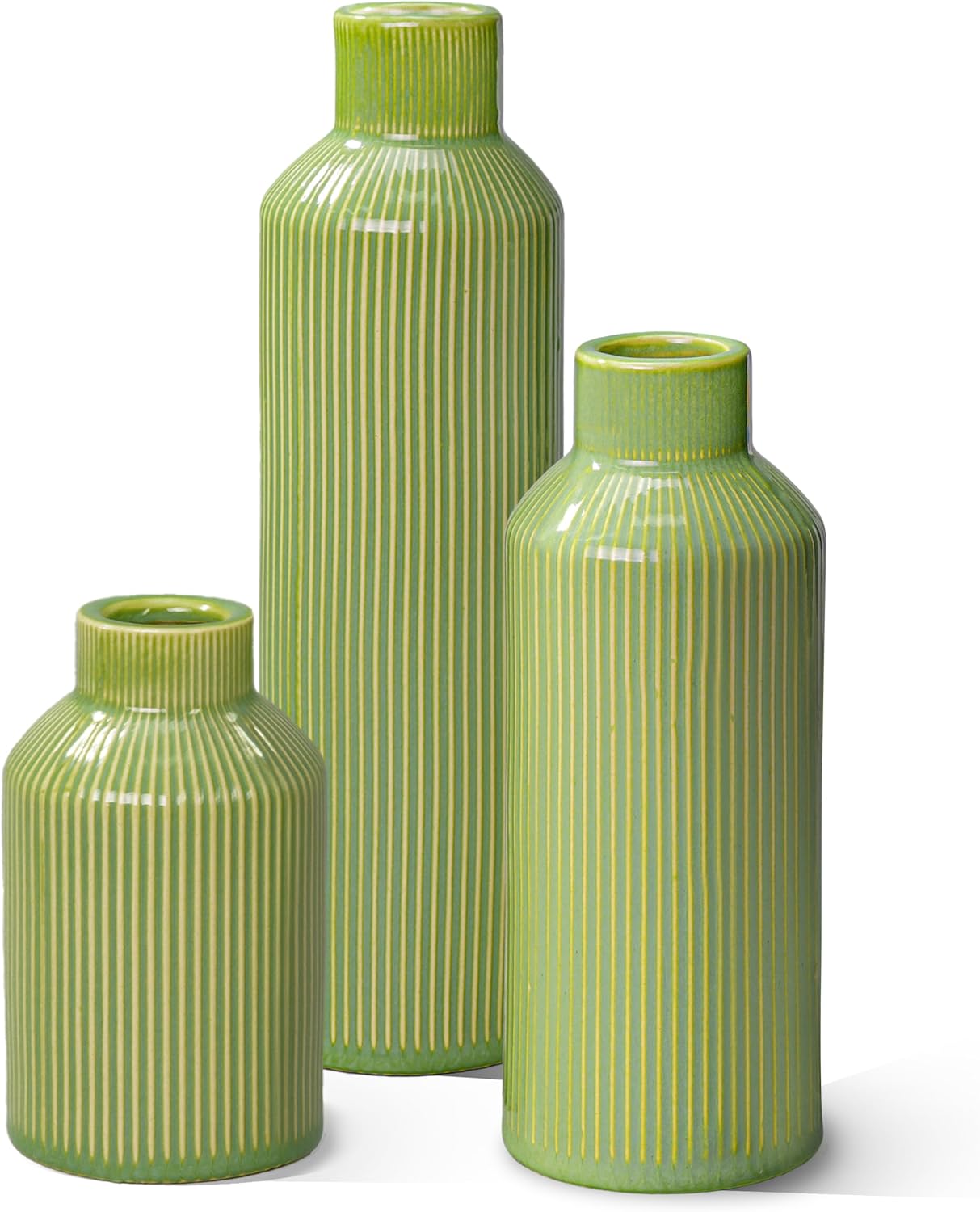 Brown Ceramic Vase Set of 3 - Rustic Farmhouse Vases for Centerpieces Small Modern Decorative Vase for Flower Kitchen Bathroom Bedroom Living Room Shelf Home Decor