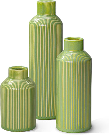 Brown Ceramic Vase Set of 3 - Rustic Farmhouse Vases for Centerpieces Small Modern Decorative Vase for Flower Kitchen Bathroom Bedroom Living Room Shelf Home Decor