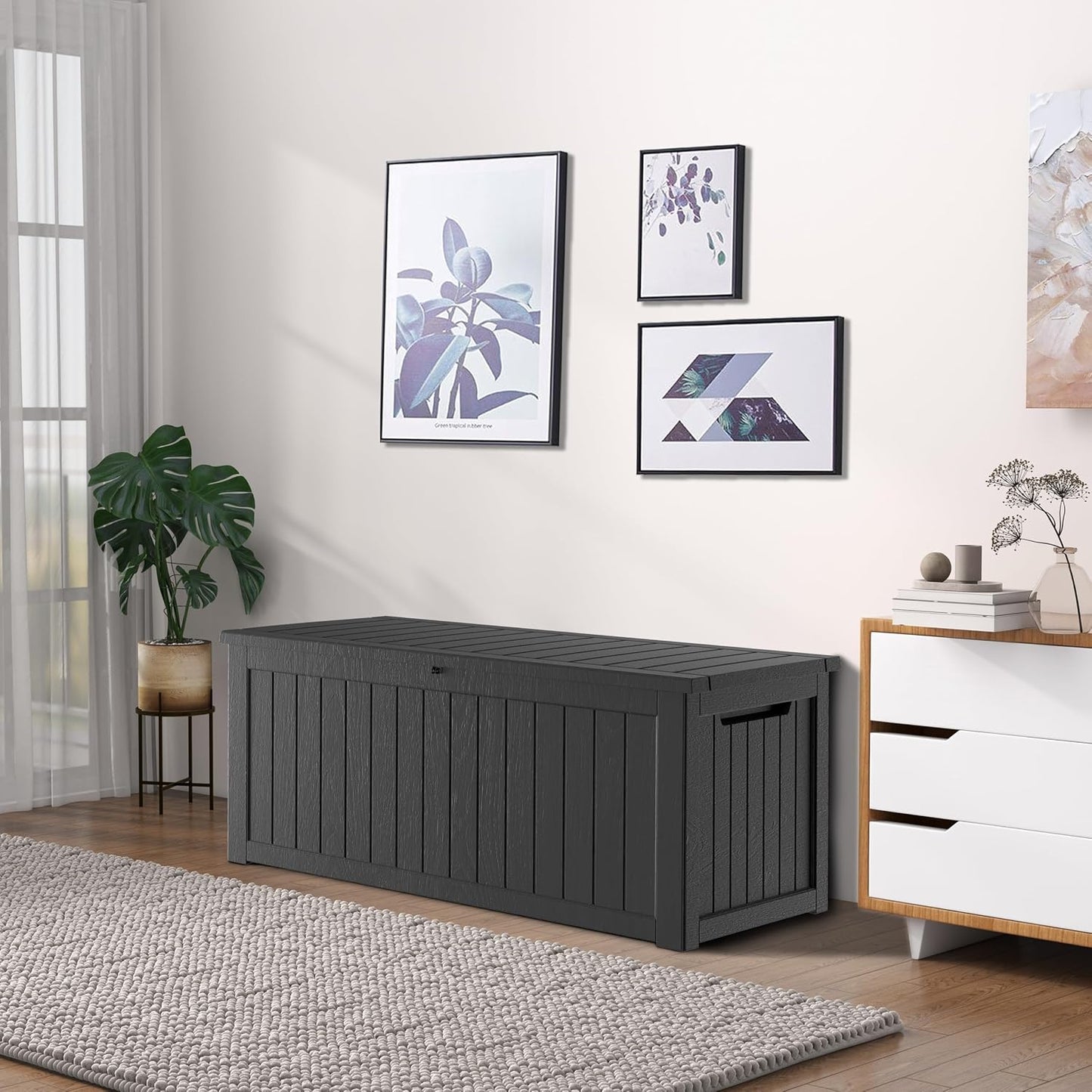Outdoor Storage Box 325GAL Waterproof Resin Deck Box,Pool Accessories Supplies，UV-Resistant Lockable Package Delivery Bin for Garden Tools,Large Patio Outside Cushions,Chest,Furniture,Black